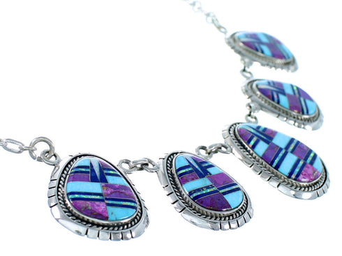 Southwestern Sterling Silver Multicolor Link Necklace Earrings PX36817